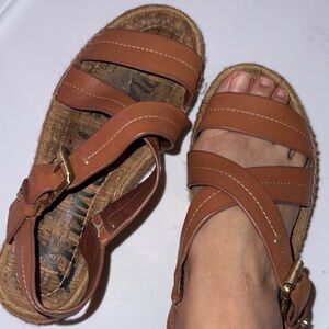 Sam Edelman Leather Strappy Tan Espadrille Sandals
